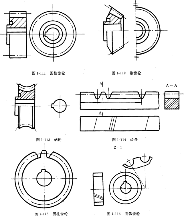 鏈輪的畫法、齒輪、蝸輪、蝸杆齧合畫法