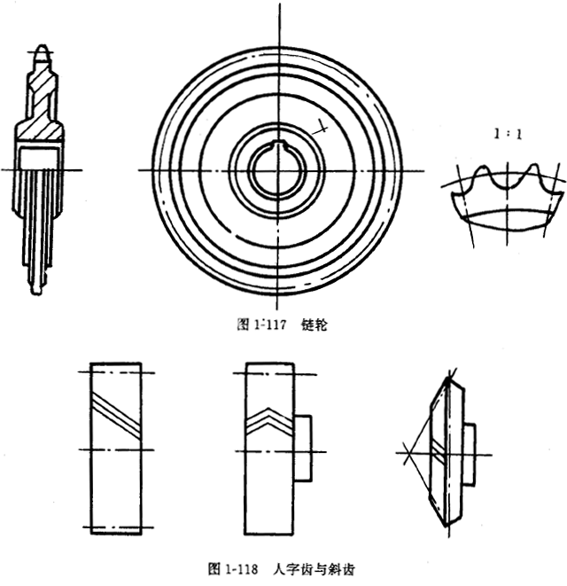 鏈輪的畫法、齒輪、蝸輪、蝸杆齧合畫法