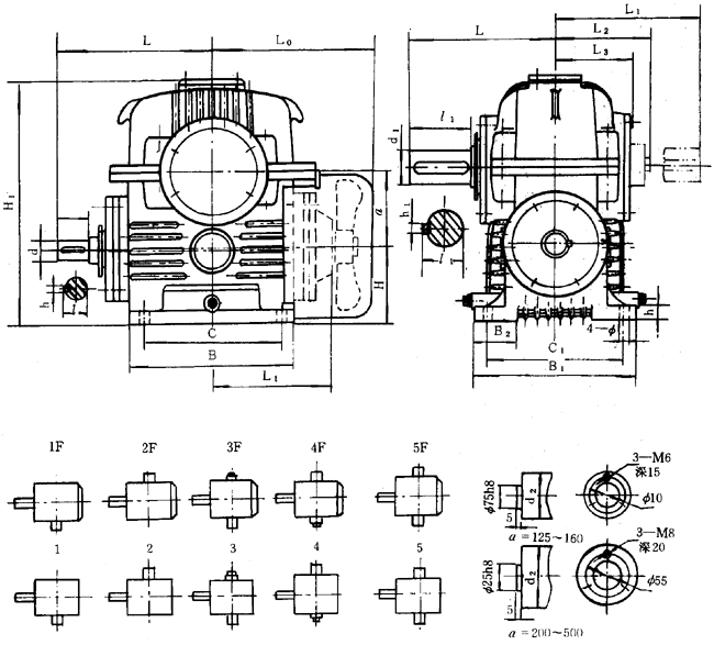 蝸輪減速器外形、安裝尺寸